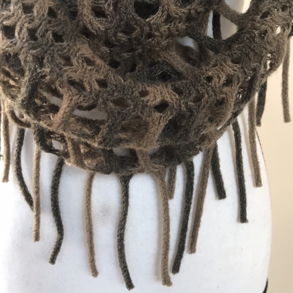 Tan and Taupe Infinity Scarf with Fringe - Picture 3 of 12